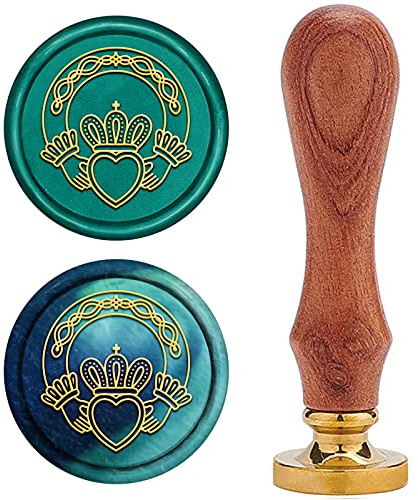 craspire Irischer Claddagh Wachs-Siegel-Stempel, Versiegelung Wachs Stempel Hand Mit Crown Heart Retro Holzstempel Wachssiegel 25 mm Abnehmbar Messingdichtung Holzgriff Für Umschlag Einladung