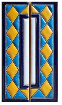 Hausnummern, Keramikfliesen, Buchstaben und Rahmen, spanisches orange-blaues Design, Fliesengröße: 11 cm H x 6 cm B, Nummernrahmengröße: 2 bis 13 Fliesen (Bordstein-Set)