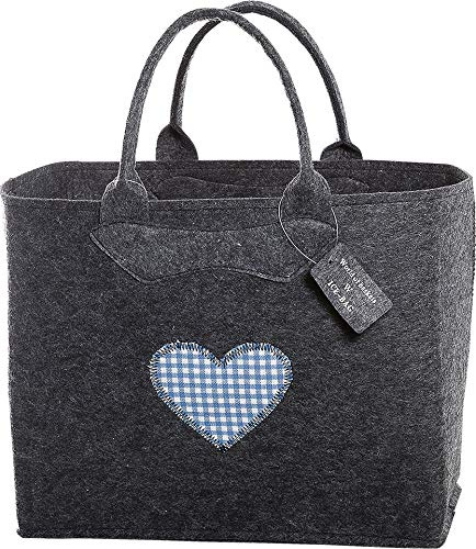 Witzgall Filz Trachtentasche 3553/55/0HB H38x20x30cm gestickten Herz Blau
