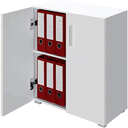 BAKAJI Mobile Madia con Doppia Anta e 2 Ripiani Interni Mobiletto Portadocumenti Armadio Multiuso per Ufficio, Cucina o Bagno, Credenza Design Moderno Legno MDF Dimensione 77 x 31 x 60 cm (Bianco)