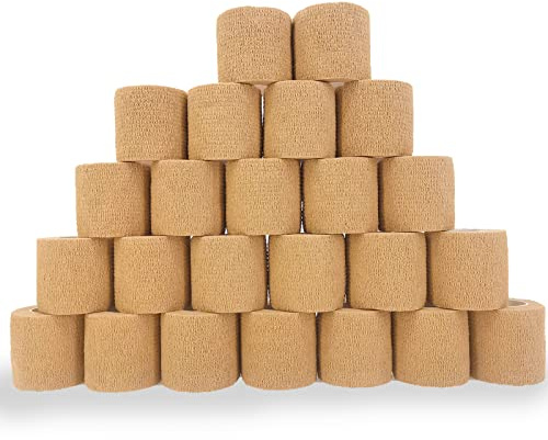 24 Pack Brown Breathable Self Adhesive Bandage Wrap 2 Inch, Multi-Purpose Non-Woven Cohesive Wrap - Vet Wrap | Athletic Tape | Medical Tape, Ankle Sprains, Swelling, Pets.