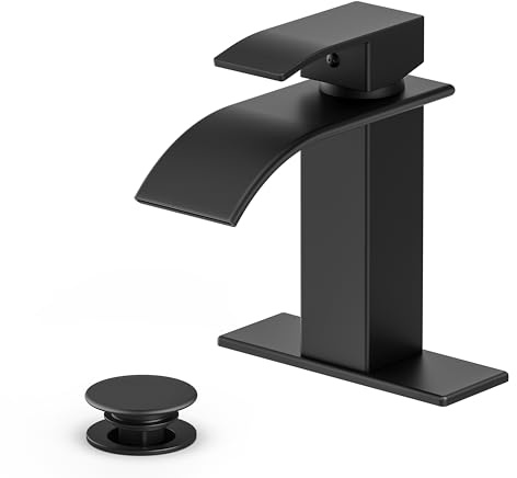 Ryuwanku Bathroom Faucet Matte Black Modern Waterfall Bathroom Sink Faucet with Single Handle Suitable for 1 or 3 Holes,Supply Deck Plate and Hose