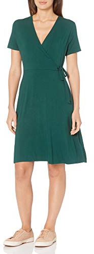 Amazon Essentials Abito Avvolgente a Maniche Corte Donna, Verde Giada, M