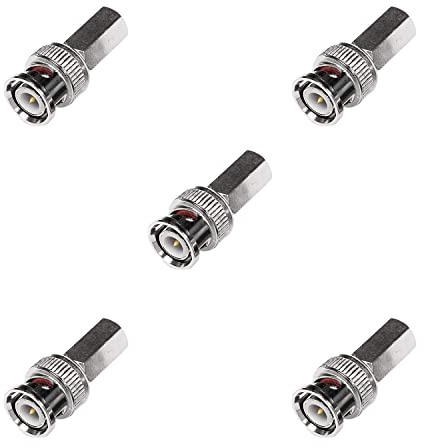 Connettore BNC Maschio Adattatori CCTV Connettori Spina RG59/RG6 Coassiale Installare Adattatore SDI con perno centrale in ottone per Prolunga Antenna WiFi, Sicurezza CCTV, Cavo TV(5Pezzi, Argento)