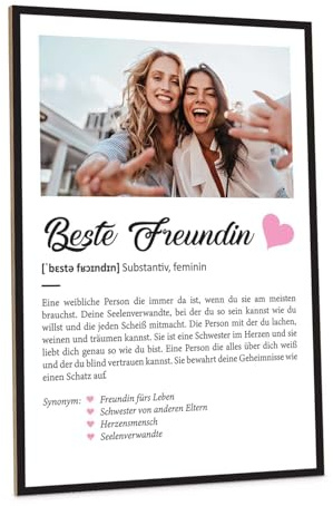 GRAVURZEILE Definition Poster & Kunstdrucke mit eigenem Foto - Geschenke für Beste Freundin - Personalisierte Wandbilder - Wanddeko Deko für Wohnzimmer Schlafzimmer Flur & Diele