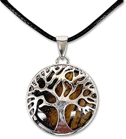 cotigo Collar de árbol de la Vida con Colgante Piedra Natural Energeticas - Distintas Piedras Semipreciosas (Ojo de Tigre)