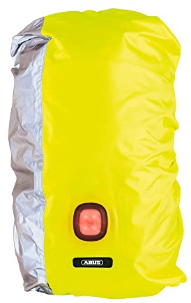 ABUS Protection pluie pour sacs à dos - Lumino X-Urban Cover avec feu arrière USB intégré - Housse de sac à dos étanche & visible - Jaune/argent
