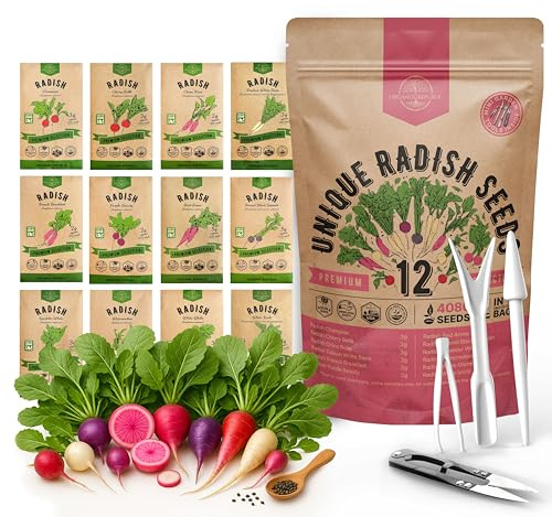 Organo Republic 12 Radish Seeds Variety Pack for Indoor & Outdoors 2400+ Heirloom Non-GMO Radish Garden Seeds: Daikon, Cherry Belle, French, Breakfast, Champion, Purple, Watermelon Radishes Seeds