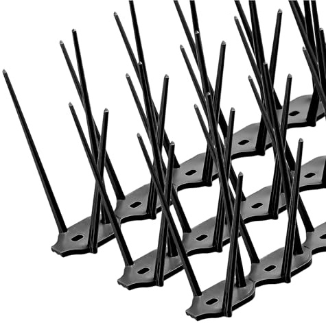 Púas Anti-pájaros de plástico para Combatir Palomas, Gatos, gorriones y Golondrinas. Protege tu balcón, jardín y terraza con Este Repelente de Aves en un Set de 3 Piezas, Color Negro