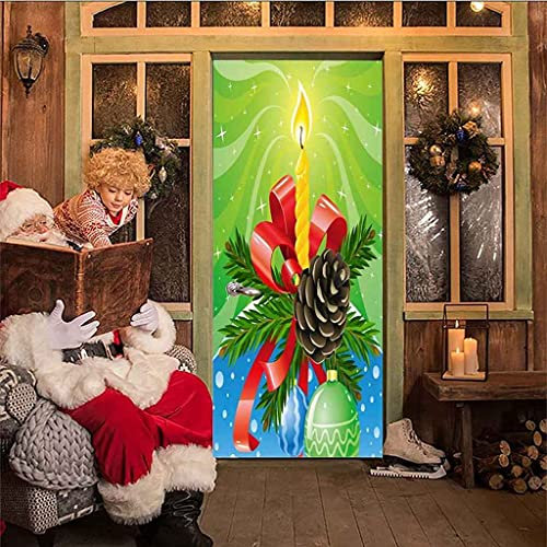 JGCAI 3D Türaufkleber Wohnzimmer Schlafzimmer Badezimmer Weihnachtsdekoration Lob Türtapete Türposter 95x215cm Wandbilder Selbstklebend Tür Poster Vinyl Entfernbar Mauer Aufkleber Zuhause Dekor