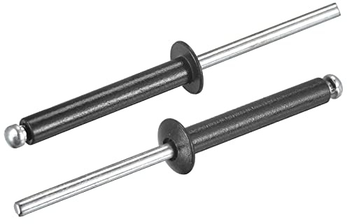 sourcing map Aluminium-Blindnieten, 4 mm x 25 mm, 27 mm, Dorn, offenes Ende, flacher runder Kopf zum Verbinden von Metallplatten, schwarz, 100 Stück