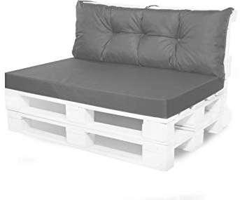 Palettenkissen Outdoor - Palettenkissen wasserfest - Palettenkissen Set (Set sitzkissen 120x80 + rückenkissen 120x50, Grau)