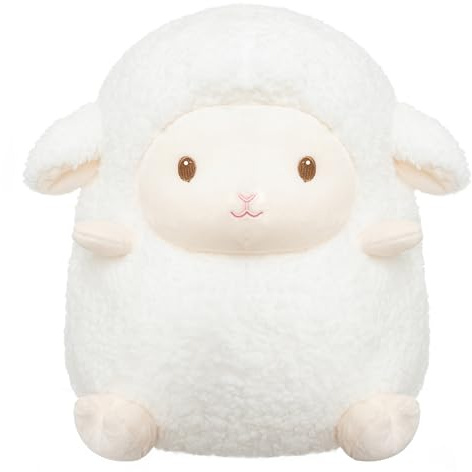 WEIGEDU Weißes Lamm Schaf Stofftier Plüsch-Spielzeug, 35,5 cm | Entzückend, Gestickte Augen, Weiches Lamm Kissen, Flauschiges Kissen für Kinder, Babys