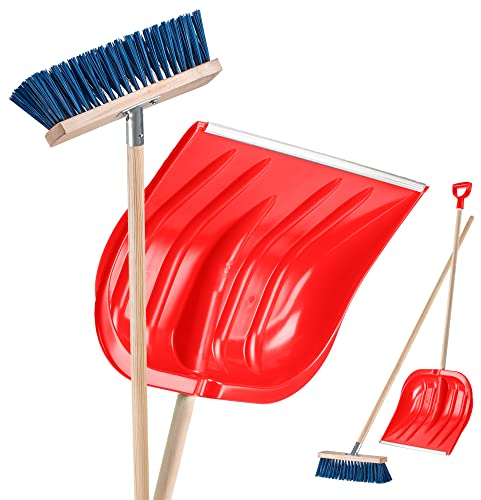 KADAX Schneeräumungsset, Schneeentfernung Kit mit Schneeschaufel, Schneeschieber und Besen mit ergonomischen Stiel, 2-Teiliges Schneeset für Schneeentfernung (Rot)