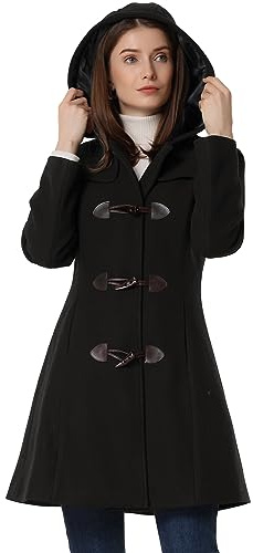 Allegra K Women's Winter Overcoat Mid-thigh Hooded Toggle Duffle Long Coat Small Black
