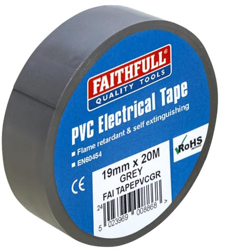 Faithfull FAITAPEPVCGR - Nastro elettrico in PVC, 19 mm x 20 m, colore: Grigio