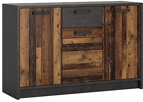 Lomadox Sideboard im modernen Industrial Design in grau mit Holz Nb., Jugendzimmer Kommode mit viel Stauraum, Anrichte, Stauraumschrank, Schubladenschrank, Schubladenkommode, B/H/T ca. 128/84/42 cm