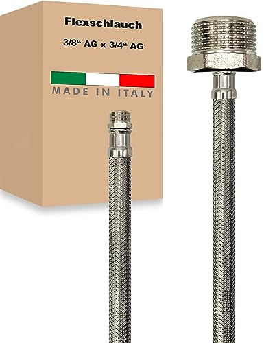 Flexschlauch AG x AG Edelstahl Panzerschlauch Anschlußschlauch Sanitär Armaturenschlauch Hauswasserwerk Made in Italy (3/8 x 3/4 - 300 mm)