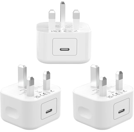 USB C Plug 3Pack 20W USBC Fast Charger Plug UK for iPhone, iPad, Samsung | [MFi Certified] USB C Plug Fast Charge for iPhone 17-8 Series, iPad, Samsung Galaxy, PD 3.0 Type C Plug Power Adapter