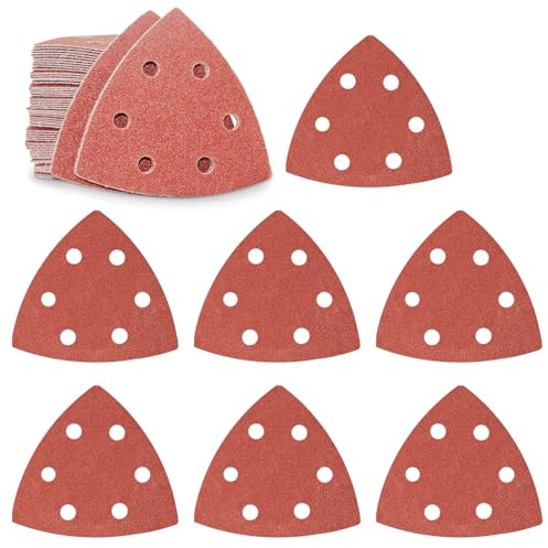 FEIHU Ponceuse delta Papier abrasif Ponceuse triangulaire, 60 feuilles de papier abrasif pour ponceuse triangulaire, papier abrasif auto-agrippant, grain 40, pour 6 trous ponceuse triangulaire