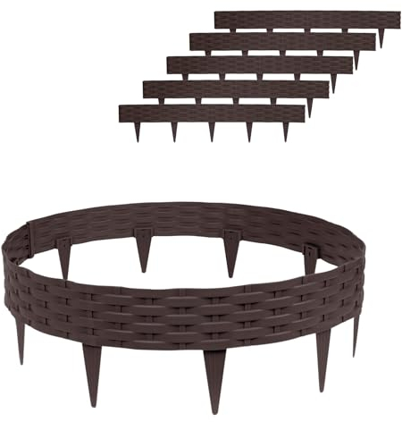 XINZI Beeteinfassung Rasenkante 10m Kunststoff Beetumrandung Rattan-Optik Gartenumrandung Beetzaun Mähkante Raseneinfassung Gartenpalisade Palisade Garten Deko (10 Stück, Braun)