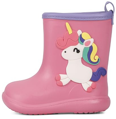 MASOCIO Bottes de Pluie Enfant Fille Botte Caoutchouc Bottes et Bottines Bebe Bébé Rain Boots Chaussure Impermeable Enfant Taille 25 26 Rose