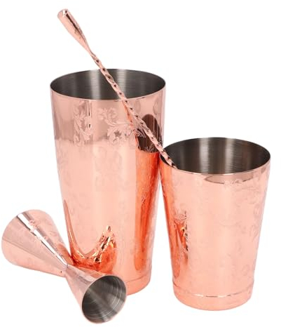 Topyond Juego de coctelera Boston, kit de barman de acero inoxidable con estampado vintage para elaborar cócteles, juego de colador de cóctel ideal para entusiastas de la (Tipo 4)