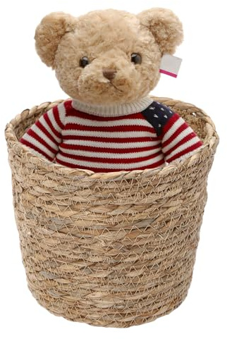 Gras handgewebter Aufbewahrungskorb Geflochten für Bad Schlafzimmer Oder Wohnzimmer,Aufbewahrung,15x17cm,Natürlich Rund