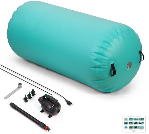 Leogreen Air Roller 120cm Aufblasbare Air Barrel Gymnastik Tumbling Matten, Airspot Gymnastikmatte mit Pumpe, Gymnastik Turnmatte Trainingsmatte Zylinder für Zuhause Taekwondo Yoga Fitness