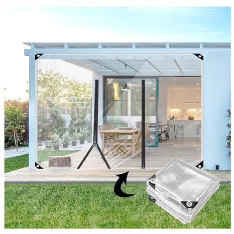 Canopies Tarps Clear PVC Waterproof Cloth Tear，Outdoor Curtains with Zipper，Clear Tarps with Grommets，Insulation Soft Glass Tarpaulin，for Gazebo Balcony Pergola(H2.5xW8m/H8.2xW26.2ft)