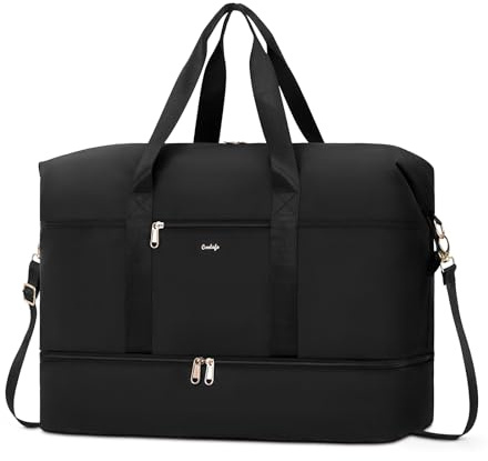 COOLIFE Grand sac de voyage, 50 cm, pour femme, sac de sport, sac de clinique, sac de naissance, avec compartiment à chaussures et sac humide séparé, étanche, pour avion, voyage, gym, Noir , 50×25×34