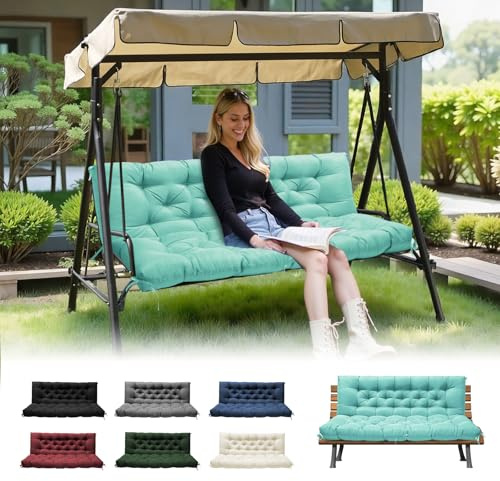 DANGHOOGY Porch Swing Cushions, Waterproof Outdoor Swing Cushions for Patio Furniture with Backresk, 2-3 Seater Thickened Patio Swing Replacement Cushion 60×40 (Teal)