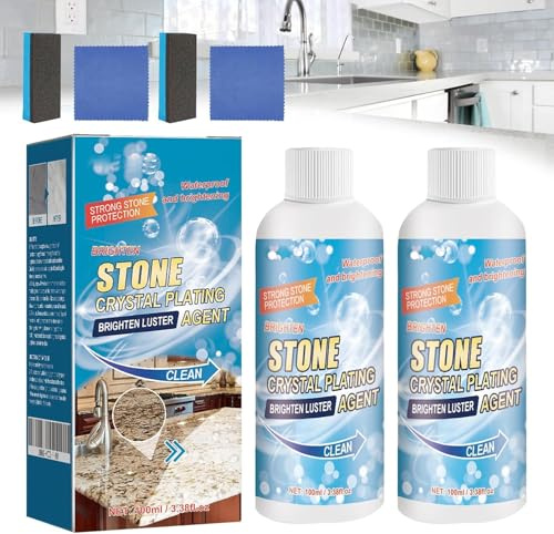 Stone Brighten - Agente de chapado de cristal, limpiador removedor de manchas de piedra, ilumina eficazmente revestimientos de cerámica y piedra, para mármol, granito, cuarzo y más (2)