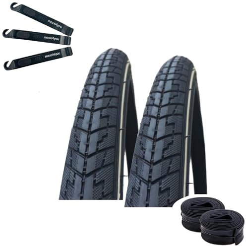 2 x Rexway Dart Pannenschutz Fahrradreifen Schwarz mit Reflex 32-622 (28 x 1,25) mit 2 passenden Schläuchen SV inkl. maxxi4you Reifenheber