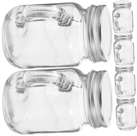 ELAYARD 6pcs Mini Mason Cups Handles and Lids Glass Storage Jars for Beverages Desserts and Jam Honey Containers Travel Spice Holders Sealing Jam Bottles for Kitchen Use