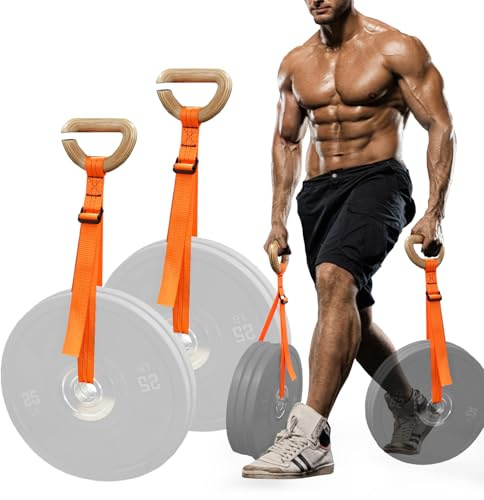 J Bryant Farmer Walk Handles with Reinforced Wooden Grip & Adjustable Heavy-Duty Straps Strength Training Carry Handles for Weight Plates Grip, Core & Endurance Workout Equipment