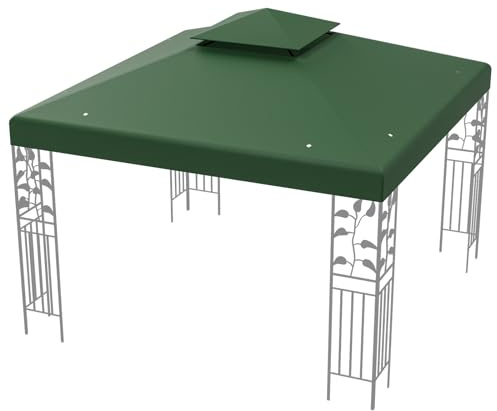 HOMASIS Ersatzdach für Pavillon, Pavillondach 3 x 3 m, wasserdichter Pavillonabdeckung mit UV-Schutz, Pavillonplane mit Entwässerungslöchern & Klettverschlüssen (Grün, Doppeldach)