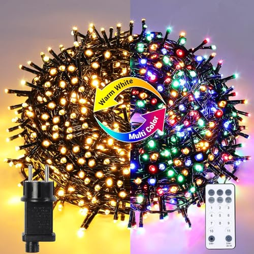 Globalink Luci Albero Natale 1000LED, Catena Luminosa 50M Esterno IP44 Impermeabile,11 Modalità Telecomando Funzione Memoria, Calda Decorazione Natalizia per Casa Giardino Matrimonio Feste-Colorato