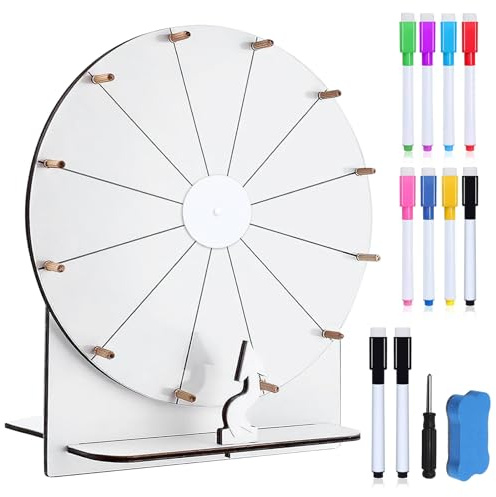 Roue De La Fortune: 30 cm Roue De La Chance Avec Support, Gomme Et Marqueur, Roues De Prix En Bois, Roues De La Fortune Personnalisable Pour Mariage Fiançailles Fête école Famille Jeux (Blanc)