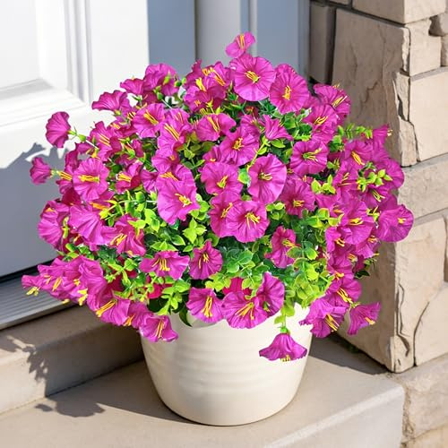 LuckyCao Künstliche Blumen 8 Bündel Kunstblumen Balkon Wetterfest Petunien Kunstpflanze UV-beständig Frühling Blumenstrauß Balkonpflanzen Wie Echt Seidenblumen für Balkonkasten Garten, Innen Außen