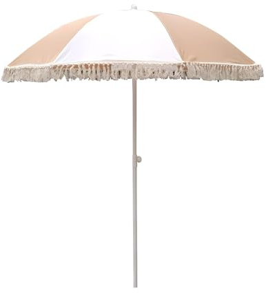Ombrellone da Spiaggia giardino, 6,5 piedi frangia e borsa per il trasporto, portatile, per patio, con protezione UV, pulsante di inclinazione, senza base
