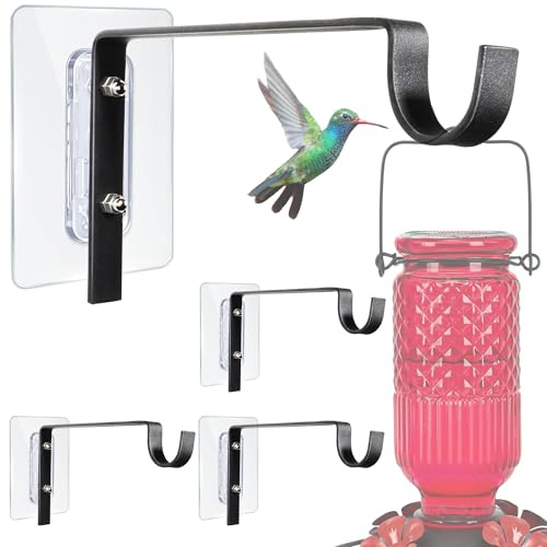 Metal Window Mounted Bird Feeder - 4Pcs Hanger Hook 6 Inch for Hummingbird | window hooks with traceless adhesive & screws, Holds 3.3 lbs,Works on glass/tile/walls & trees,Thoughtful gift