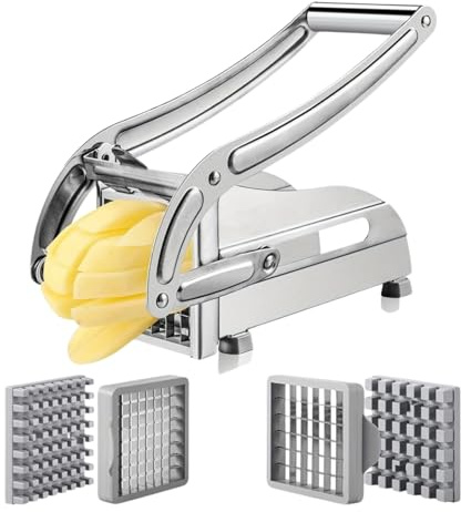 MAGIC SELECT Coupe-Pommes de Terre Professionnel avec Base Antidérapante | Machine à Frites, 2 Lames 7mm et 10mm, Acier Inoxydable, Coupeur de Légumes