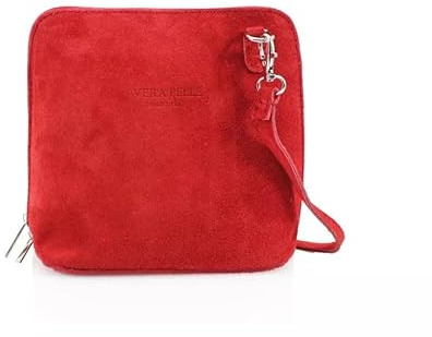 Vera Pelle Sac à bandoulière en daim véritable pour femme, Rouge