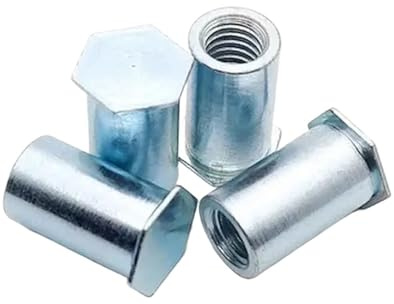 KLNCXC Manga de Acero 10 Tuercas remachables de presión M6, Tuerca ciega, Manguito de Rodadura, espárrago Hexagonal de Acero al Carbono, Chapado en Zinc Azul y Blanco, 8,16 mm(M6x8.8mmx25mm)