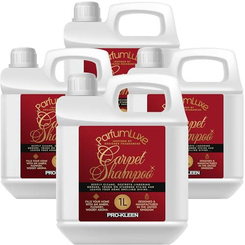 Pro-Kleen Parfum Luxe Carpet Shampoo 4 x 1L - Deeply Cleans, Removes Stains, Deodorises - Inspired by Designer Fragrance - Leaves a Long-Lasting Amber, Flowery & Woody Aroma