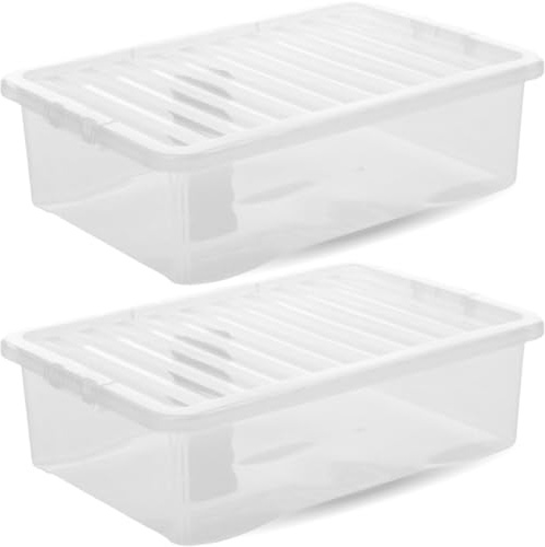 PD- 32L Clear Plastic Storage Boxes with Lids - Stackable Under Bed Storage Containers for Clothes, Toys, Shoes - Home, Bedroom, Garage, Kitchen Organization - Strong Durable Design - 60x40x18cm (2)