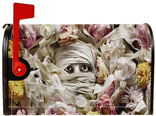 Coperture magnetiche per cassette postali con fiori, in tessuto con occhi mistici e fiori, copertura stagionale per cassetta postale primaverile color pesca, per decorazione portico anteriore, 53 x 64