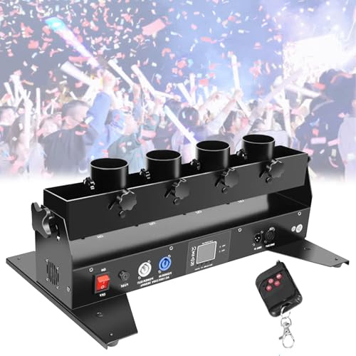 MQDLJSE Machine à confettis 2/4 têtes, Lanceur de confettis électrique avec DMX 512 et télécommande, tireur de confettis numérique pour DJ, soirées, boîtes de Nuit, Mariages, scènes, conce