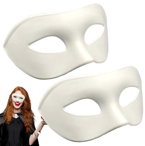 Bemonew 2 pezzi maschera per travestimento mezza faccia fai da te maschera vuota con nastri per uomo, donna leggera e confortevole Halloween per balli balli cosplay (bianco)